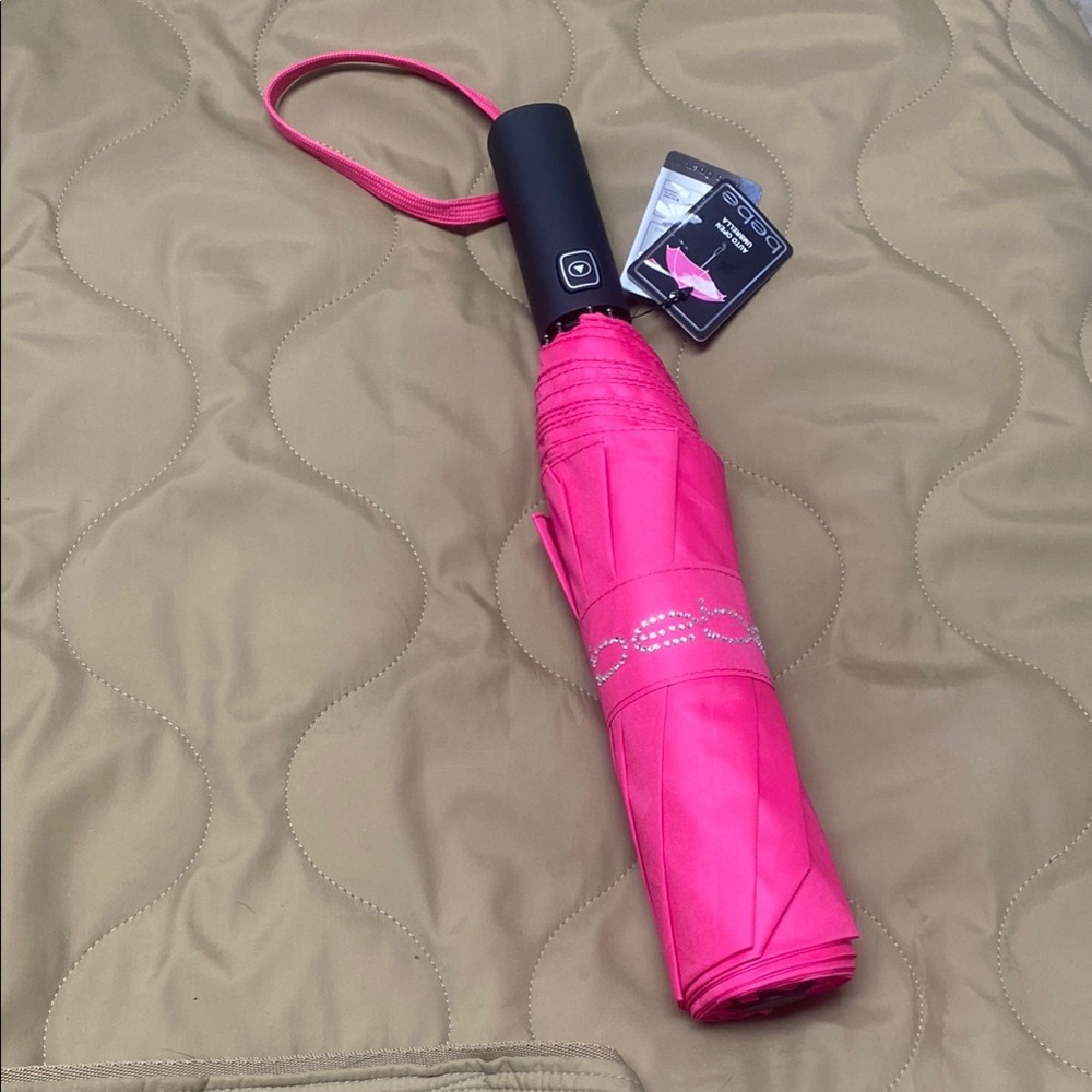 Bebe pink umbrella, auto open, rhinestones logo